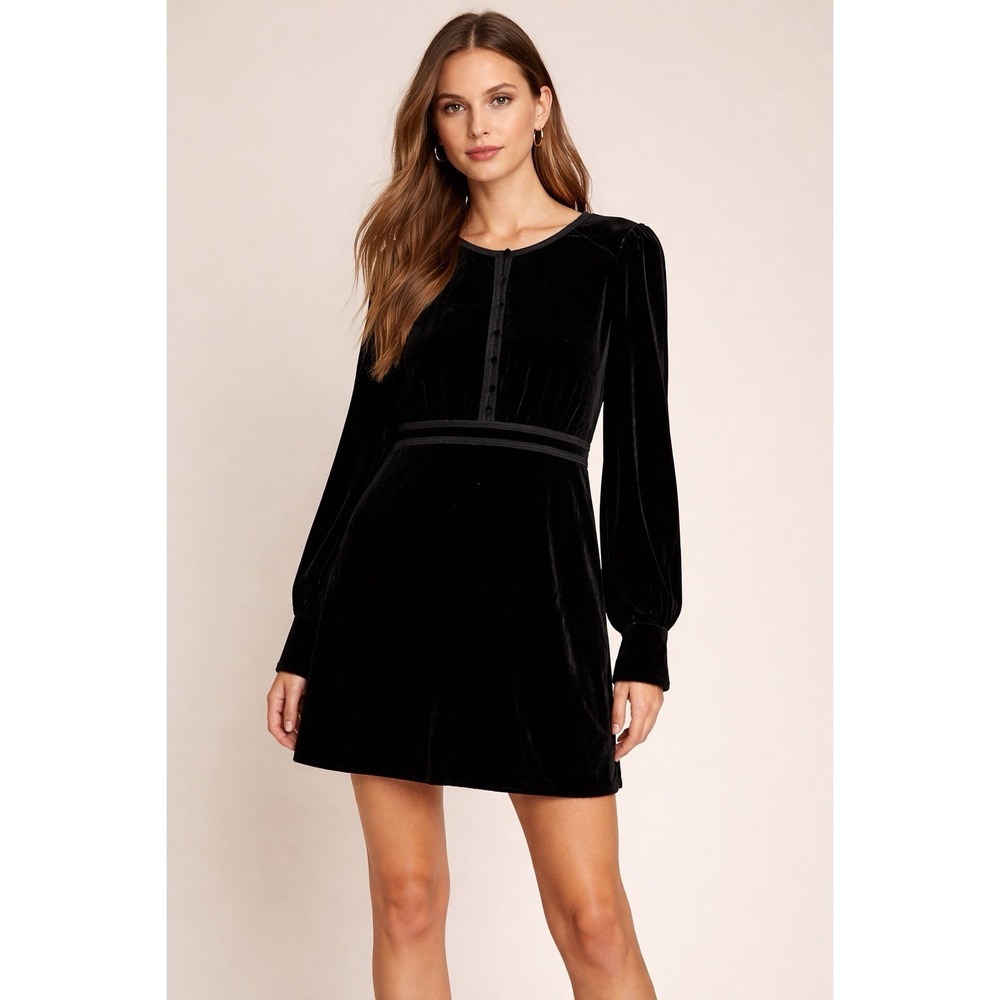 Joie Black‎ Velvet Mini Dress Long Sleeve Button Front